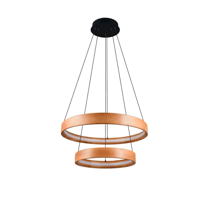 Trio-355039130 - Lynwood - Black 2 Light LED Pendant with Wooden Shade