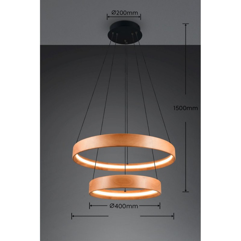 Trio-355039130 - Lynwood - Black 2 Light LED Pendant with Wooden Shade