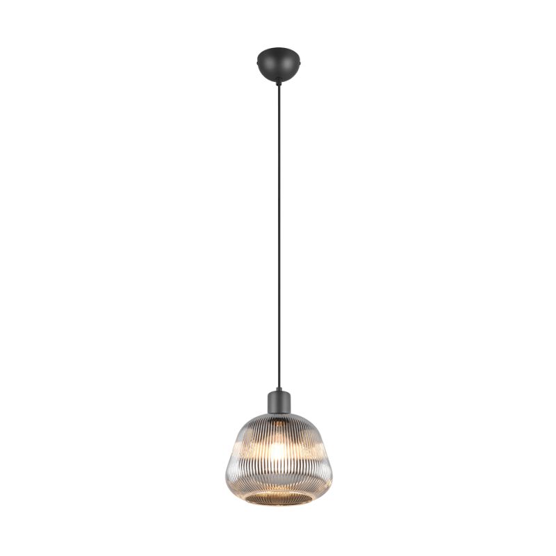 - Tarifa - Black Pendant with Mirrored Smoked Ribbed Glass Trio-362800132 - Tarifa - Black Pendant with Mirrored Smoked Ribbed Glass