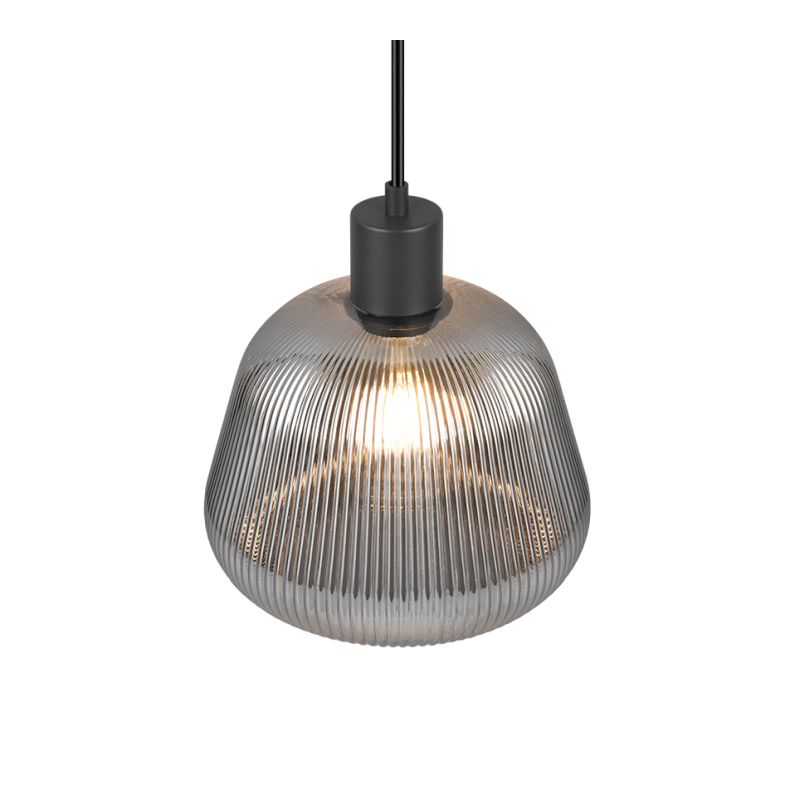 - Tarifa - Black Pendant with Mirrored Smoked Ribbed Glass Trio-362800132 - Tarifa - Black Pendant with Mirrored Smoked Ribbed Glass