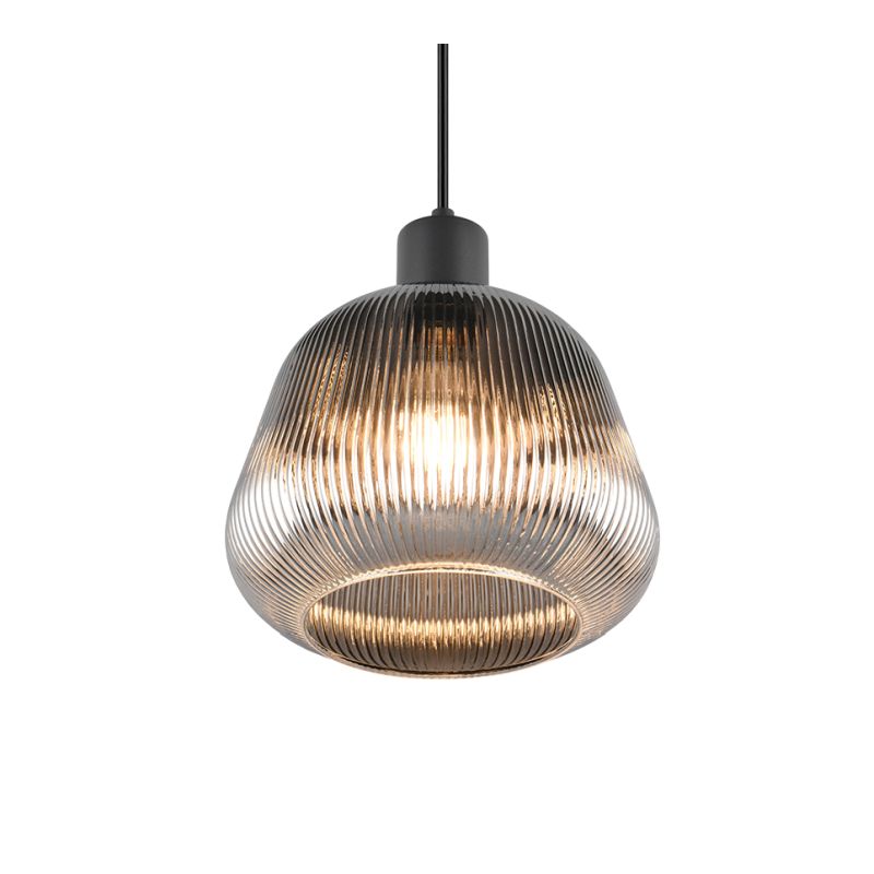 - Tarifa - Black Pendant with Mirrored Smoked Ribbed Glass Trio-362800132 - Tarifa - Black Pendant with Mirrored Smoked Ribbed Glass