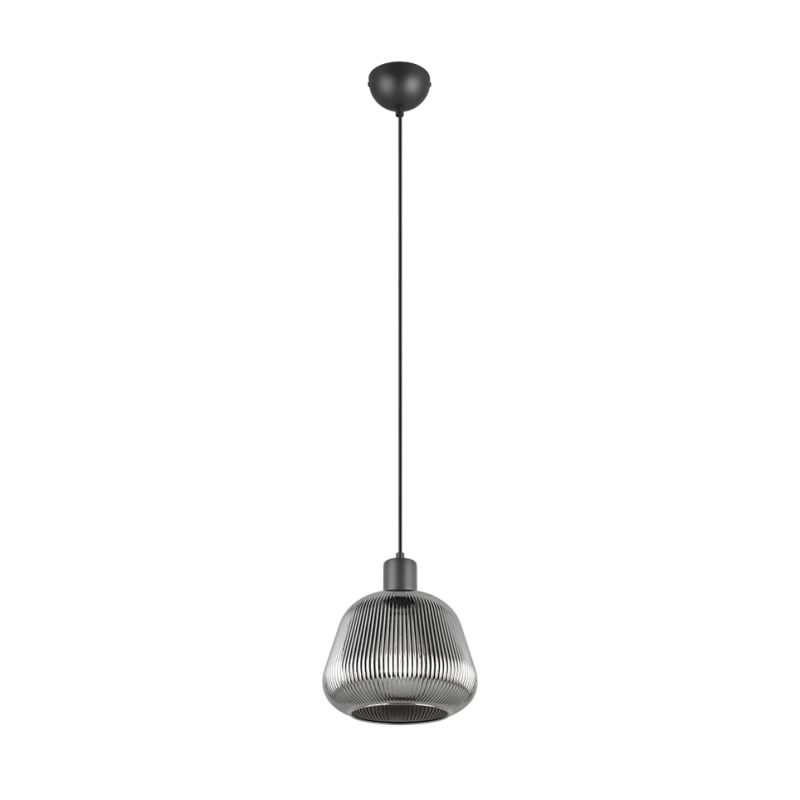 - Tarifa - Black Pendant with Mirrored Smoked Ribbed Glass Trio-362800132 - Tarifa - Black Pendant with Mirrored Smoked Ribbed Glass