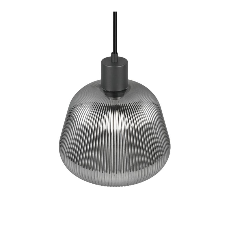 - Tarifa - Black Pendant with Mirrored Smoked Ribbed Glass Trio-362800132 - Tarifa - Black Pendant with Mirrored Smoked Ribbed Glass