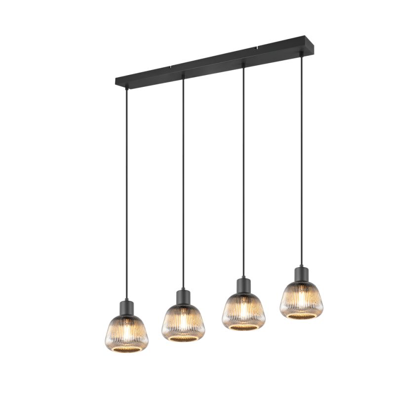 - Tarifa - Black 4 Light over Island Fitting with Mirrored Smoked Ribbed Glass Trio-362800432 - Tarifa - Black 4 Light over Island Fitting with Mirrored Smoked Ribbed Glass