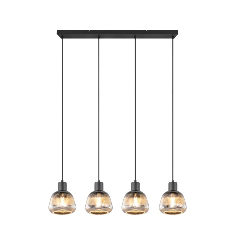 - Tarifa - Black 4 Light over Island Fitting with Mirrored Smoked Ribbed Glass Trio-362800432 - Tarifa - Black 4 Light over Island Fitting with Mirrored Smoked Ribbed Glass