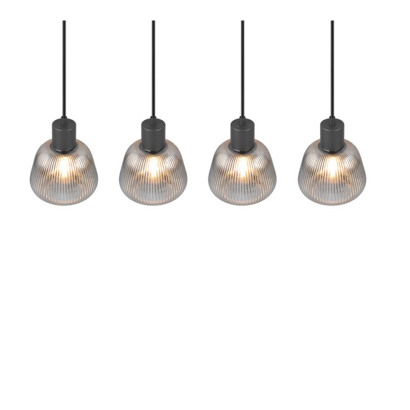 - Tarifa - Black 4 Light over Island Fitting with Mirrored Smoked Ribbed Glass Trio-362800432 - Tarifa - Black 4 Light over Island Fitting with Mirrored Smoked Ribbed Glass