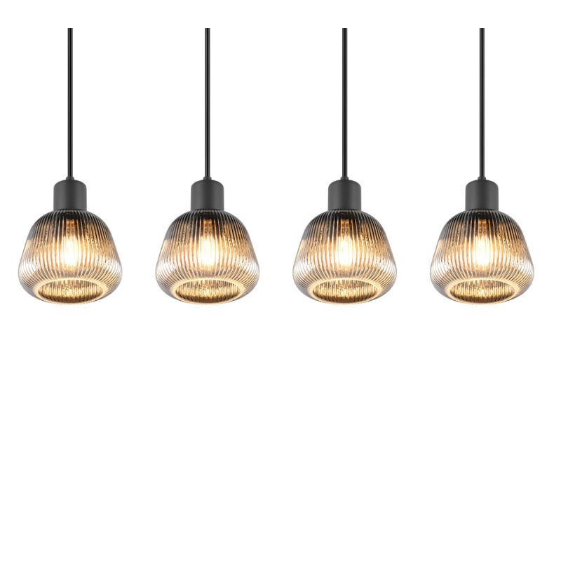 - Tarifa - Black 4 Light over Island Fitting with Mirrored Smoked Ribbed Glass Trio-362800432 - Tarifa - Black 4 Light over Island Fitting with Mirrored Smoked Ribbed Glass