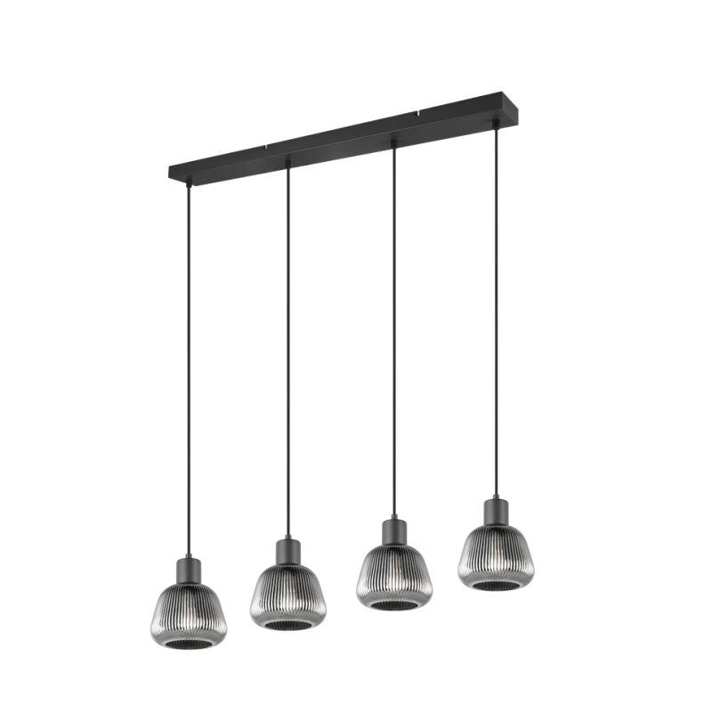 - Tarifa - Black 4 Light over Island Fitting with Mirrored Smoked Ribbed Glass Trio-362800432 - Tarifa - Black 4 Light over Island Fitting with Mirrored Smoked Ribbed Glass