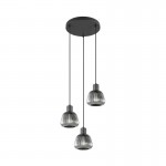 Tarifa - Black 3 Light Cluster Pendant with Mirrored Smoked Ribbed Glass Tarifa - Black 3 Light Cluster Pendant with Mirrored Smoked Ribbed Glass