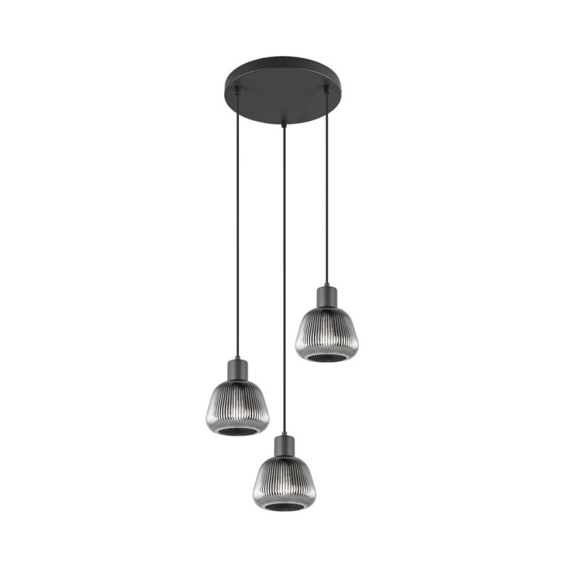 - Tarifa - Black 3 Light Cluster Pendant with Mirrored Smoked Ribbed Glass Trio-362830332 - Tarifa - Black 3 Light Cluster Pendant with Mirrored Smoked Ribbed Glass