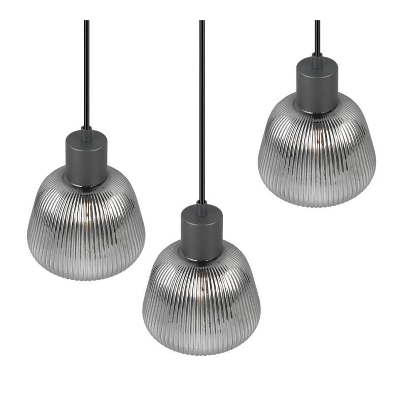 - Tarifa - Black 3 Light Cluster Pendant with Mirrored Smoked Ribbed Glass Trio-362830332 - Tarifa - Black 3 Light Cluster Pendant with Mirrored Smoked Ribbed Glass
