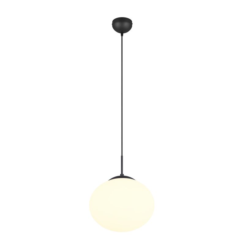 Trio-363100132 - Fomento - Matt Black Pendant with White Oval Glass