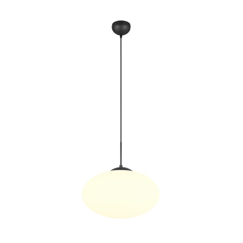 Trio-363190132 - Fomento - Matt Black Pendant with White Oval Glass Ø 40 cm