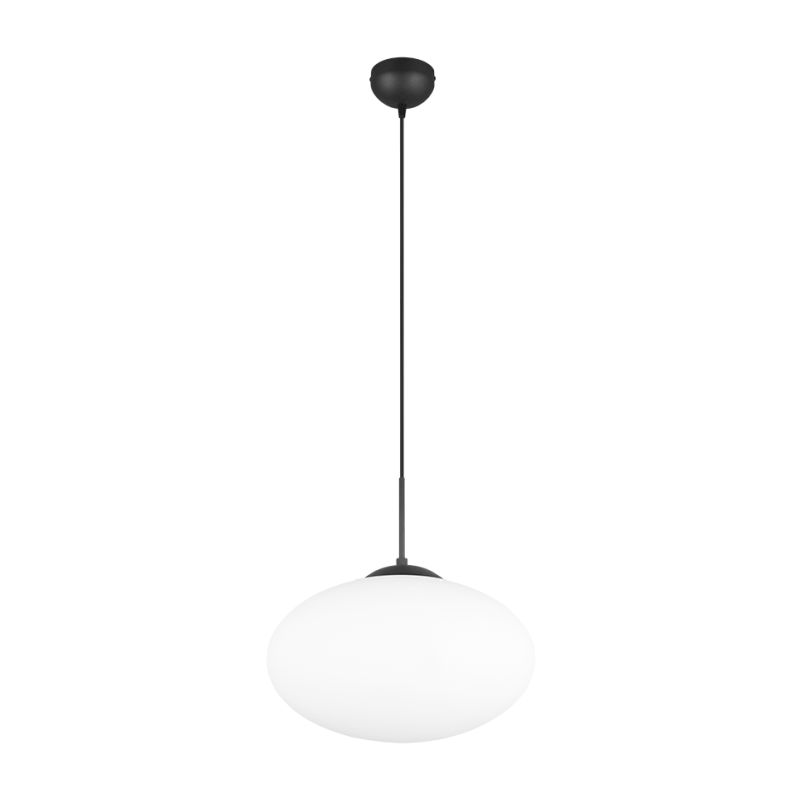 Trio-363190132 - Fomento - Matt Black Pendant with White Oval Glass Ø 40 cm