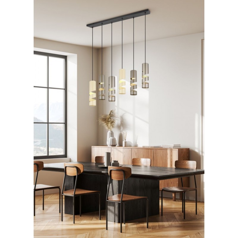 - Stream - Black 6 Light over Island Fitting with Multicolour Shades Trio-364000617 - Stream - Black 6 Light over Island Fitting with Multicolour Shades