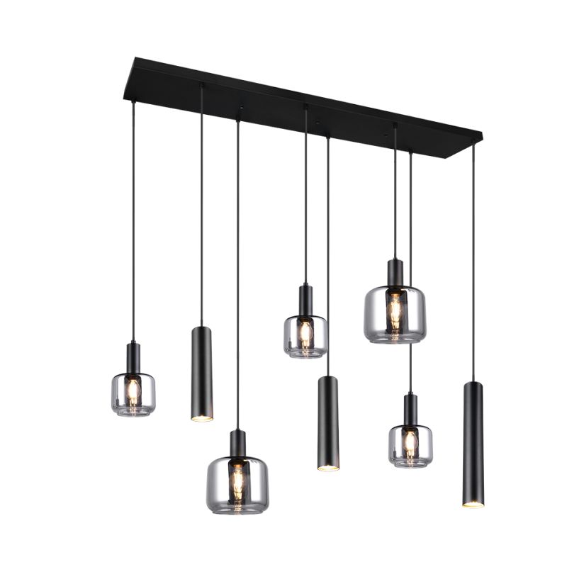 - Mataro - Matt Black 8 Light over Island Fitting with Mirrored Smoked Glass Trio-364100832 - Mataro - Matt Black 8 Light over Island Fitting with Mirrored Smoked Glass