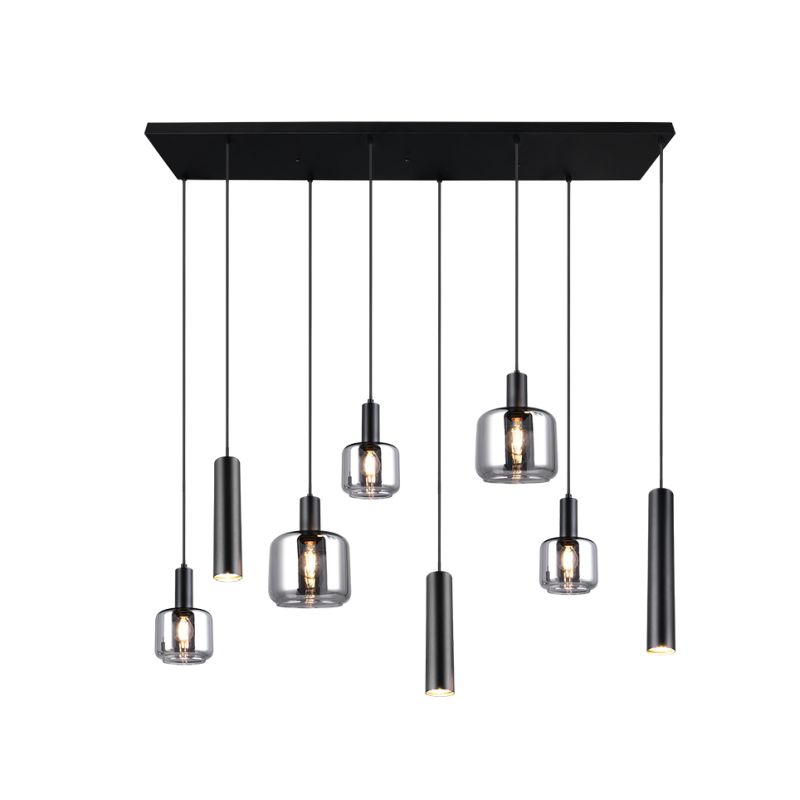 - Mataro - Matt Black 8 Light over Island Fitting with Mirrored Smoked Glass Trio-364100832 - Mataro - Matt Black 8 Light over Island Fitting with Mirrored Smoked Glass