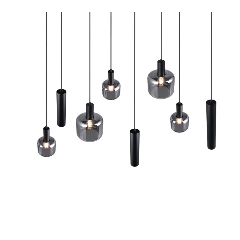 - Mataro - Matt Black 8 Light over Island Fitting with Mirrored Smoked Glass Trio-364100832 - Mataro - Matt Black 8 Light over Island Fitting with Mirrored Smoked Glass