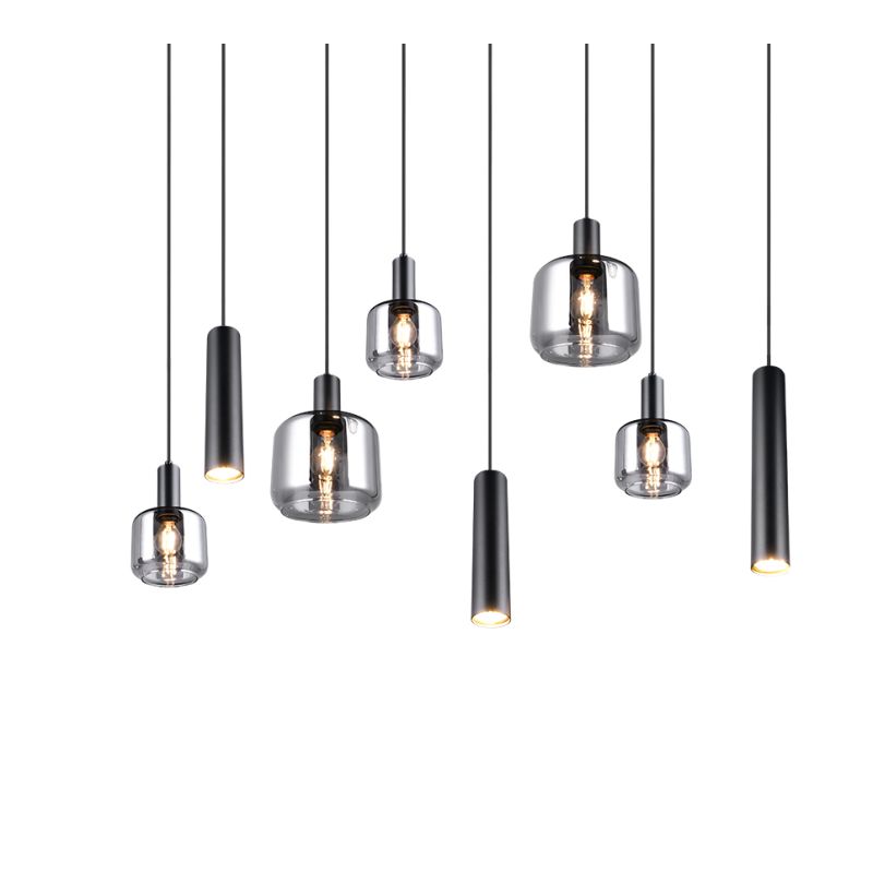 - Mataro - Matt Black 8 Light over Island Fitting with Mirrored Smoked Glass Trio-364100832 - Mataro - Matt Black 8 Light over Island Fitting with Mirrored Smoked Glass