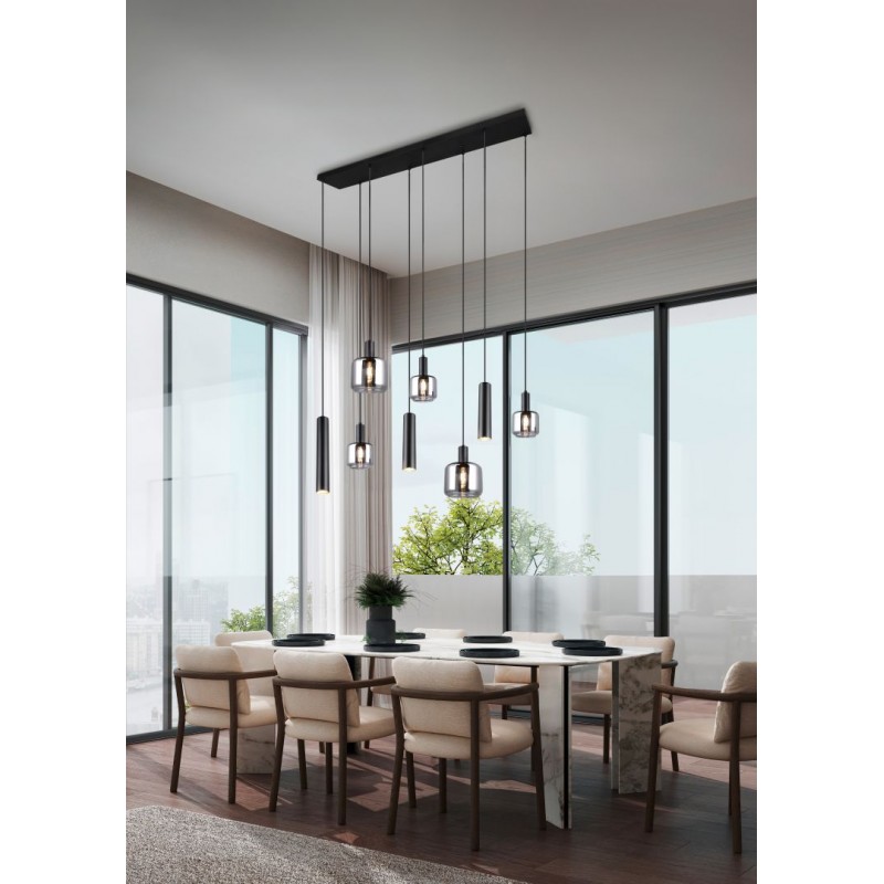 - Mataro - Matt Black 8 Light over Island Fitting with Mirrored Smoked Glass Trio-364100832 - Mataro - Matt Black 8 Light over Island Fitting with Mirrored Smoked Glass