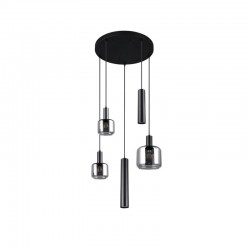 Mataro - Matt Black 5 Light Cluster Pendant with Mirrored Smoked Glass Mataro - Matt Black 5 Light Cluster Pendant with Mirrored Smoked Glass