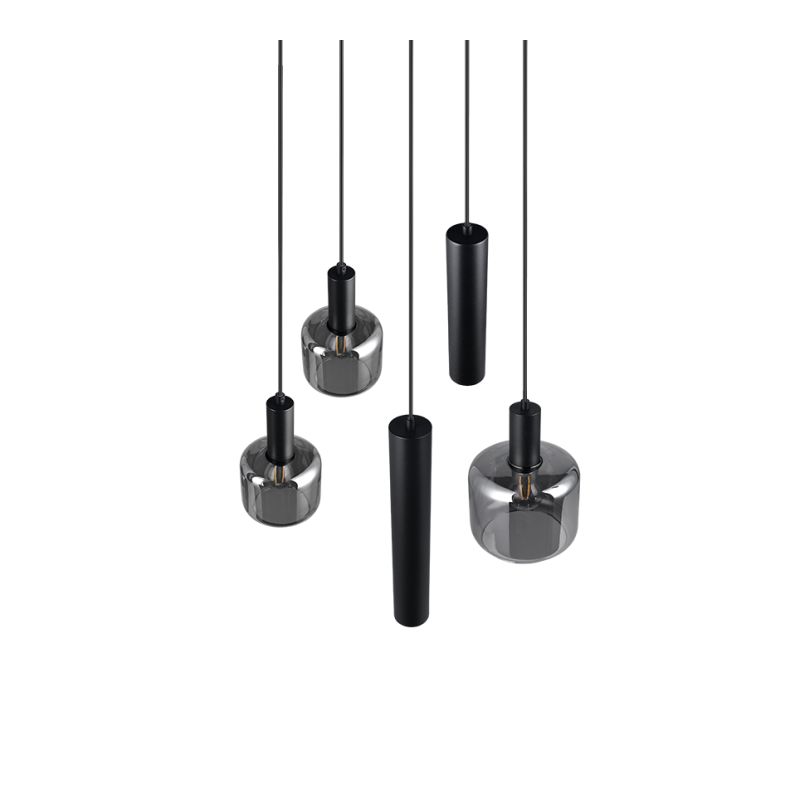 Trio-364130532 - Mataro - Matt Black 5 Light Cluster Pendant with Mirrored Smoked Glass