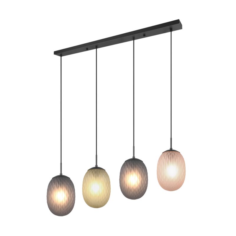 - Facette - Matt Black 4 Light over Island Fitting with Decorative Multicolour Glass Trio-364200417 - Facette - Matt Black 4 Light over Island Fitting with Decorative Multicolour Glass