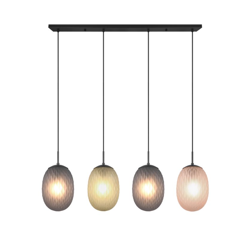 - Facette - Matt Black 4 Light over Island Fitting with Decorative Multicolour Glass Trio-364200417 - Facette - Matt Black 4 Light over Island Fitting with Decorative Multicolour Glass