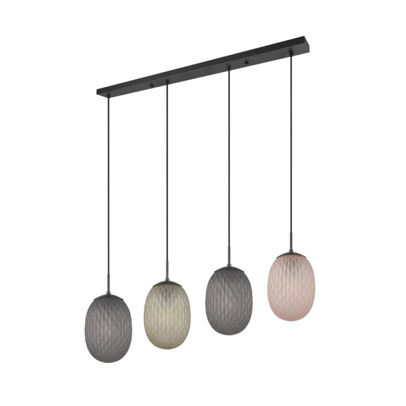 - Facette - Matt Black 4 Light over Island Fitting with Decorative Multicolour Glass Trio-364200417 - Facette - Matt Black 4 Light over Island Fitting with Decorative Multicolour Glass