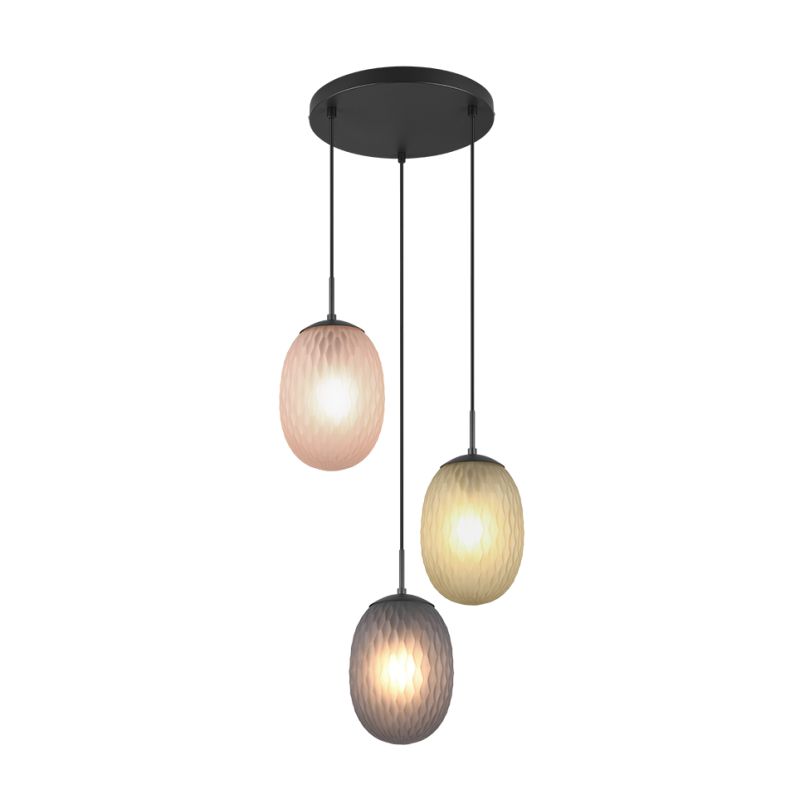 - Facette - Matt Black 3 Light Cluster Pendant with Decorative Multicolour Glass Trio-364230317 - Facette - Matt Black 3 Light Cluster Pendant with Decorative Multicolour Glass