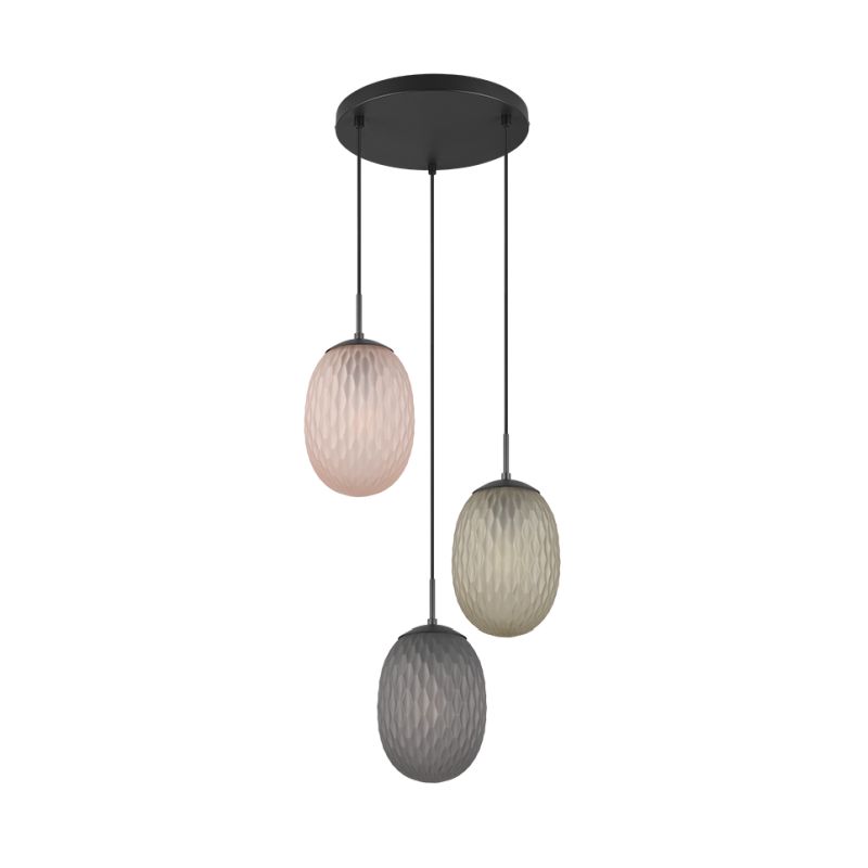 - Facette - Matt Black 3 Light Cluster Pendant with Decorative Multicolour Glass Trio-364230317 - Facette - Matt Black 3 Light Cluster Pendant with Decorative Multicolour Glass