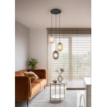 Facette - Matt Black 3 Light Cluster Pendant with Decorative Multicolour Glass Facette - Matt Black 3 Light Cluster Pendant with Decorative Multicolour Glass