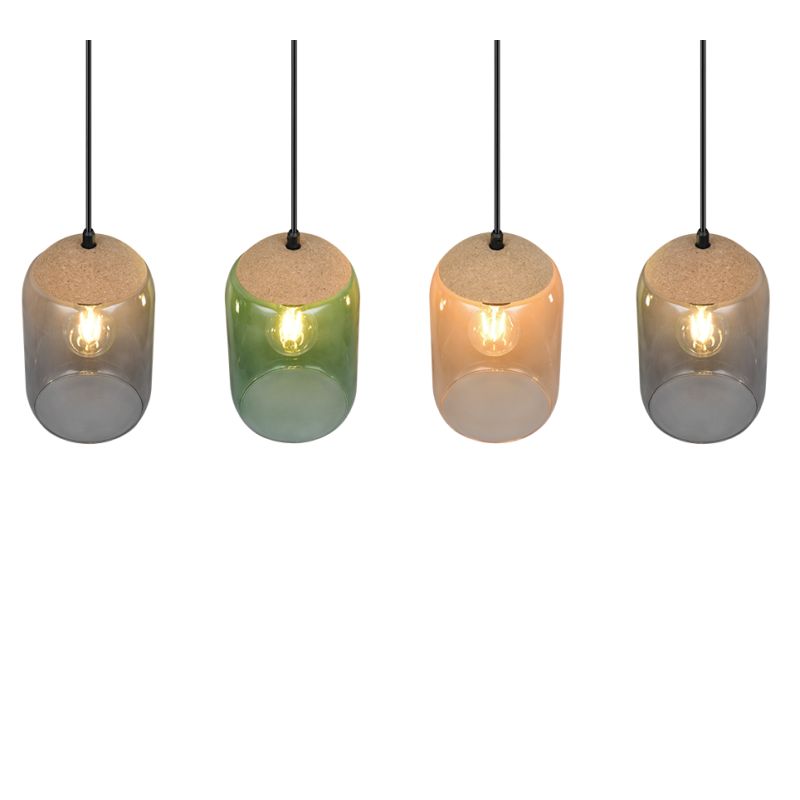 - Cork - Black 4 Light over Island Fitting with Multicolour Glass & Cork Trio-364600417 - Cork - Black 4 Light over Island Fitting with Multicolour Glass & Cork