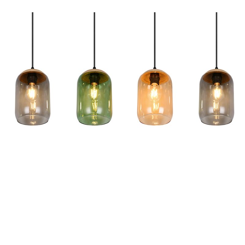 - Cork - Black 4 Light over Island Fitting with Multicolour Glass & Cork Trio-364600417 - Cork - Black 4 Light over Island Fitting with Multicolour Glass & Cork
