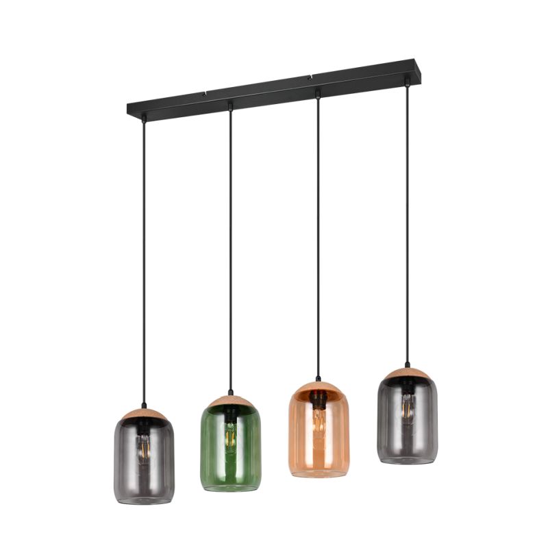 - Cork - Black 4 Light over Island Fitting with Multicolour Glass & Cork Trio-364600417 - Cork - Black 4 Light over Island Fitting with Multicolour Glass & Cork