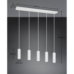 Soka - Matt White Ribbed 5 Light over Island Fitting