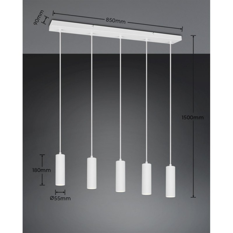 Trio-367700531 - Soka - Matt White Ribbed 5 Light over Island Fitting