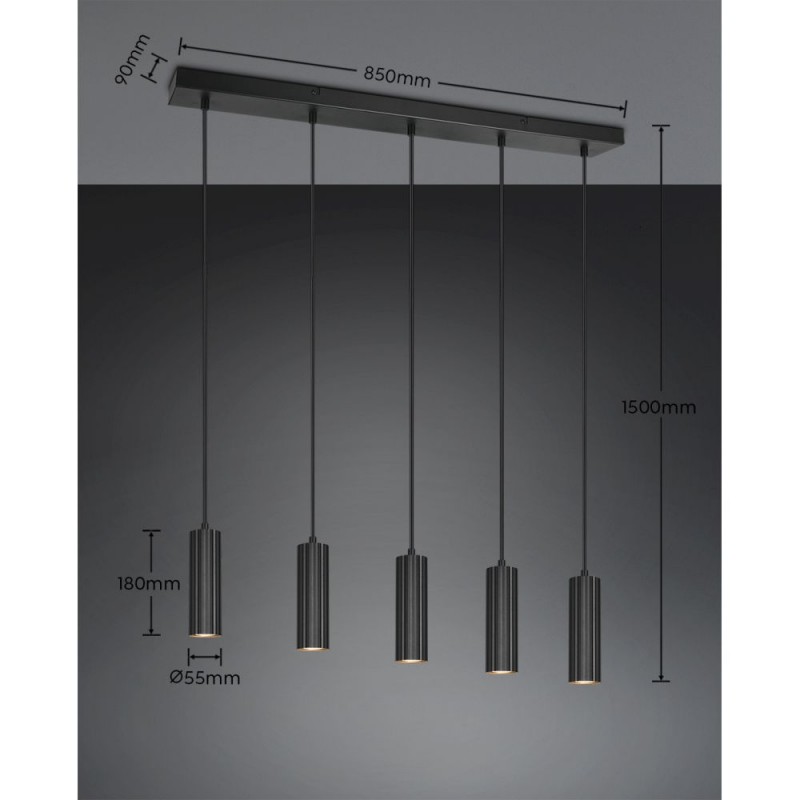 Trio-367700532 - Soka - Matt Black Ribbed 5 Light over Island Fitting