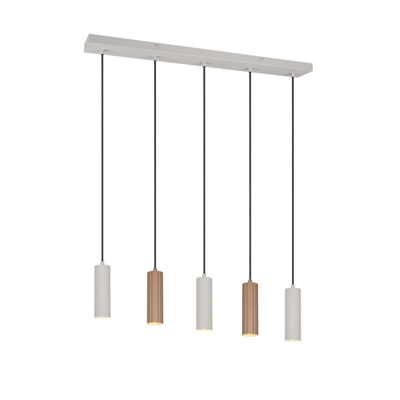 Trio-367700565 - Soka - Coffee & Warm Grey Ribbed 5 Light over Island Fitting