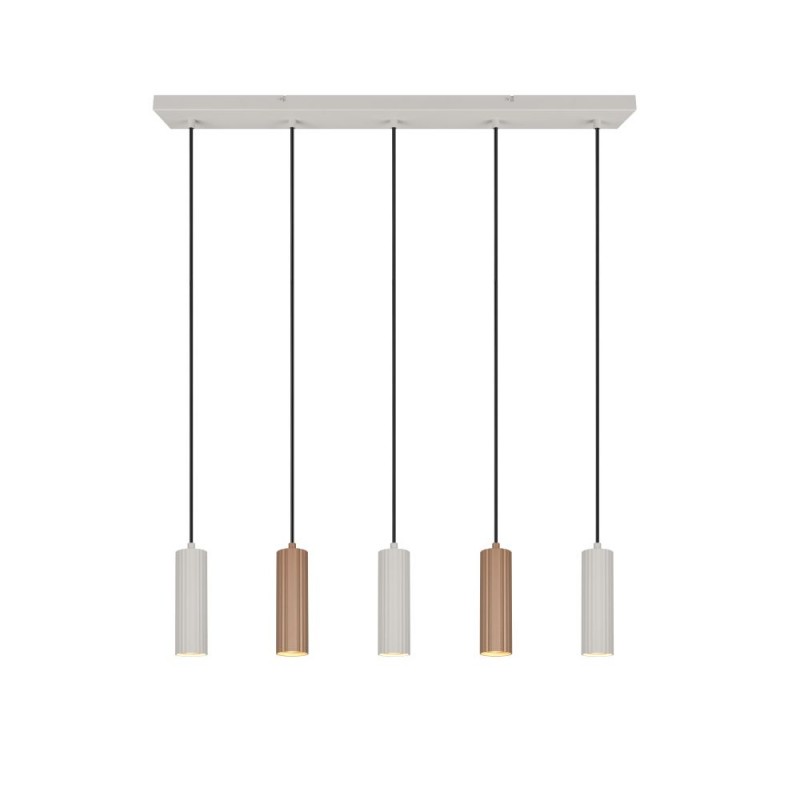 Trio-367700565 - Soka - Coffee & Warm Grey Ribbed 5 Light over Island Fitting