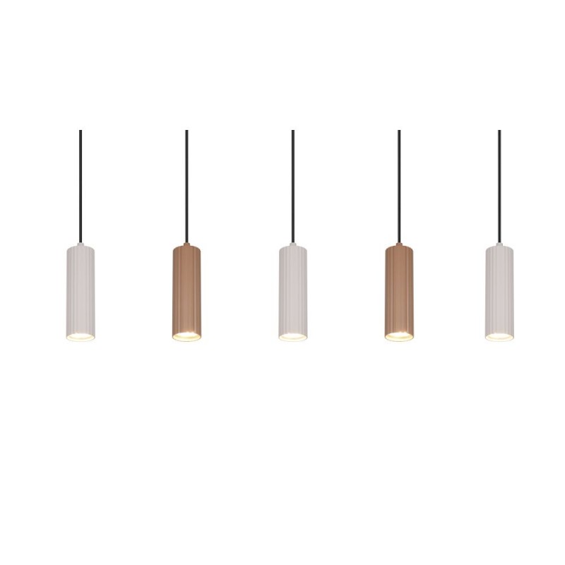 Trio-367700565 - Soka - Coffee & Warm Grey Ribbed 5 Light over Island Fitting