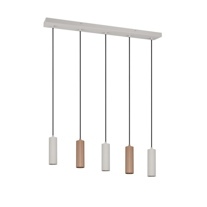 Trio-367700565 - Soka - Coffee & Warm Grey Ribbed 5 Light over Island Fitting