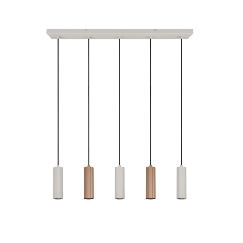 Trio-367700565 - Soka - Coffee & Warm Grey Ribbed 5 Light over Island Fitting