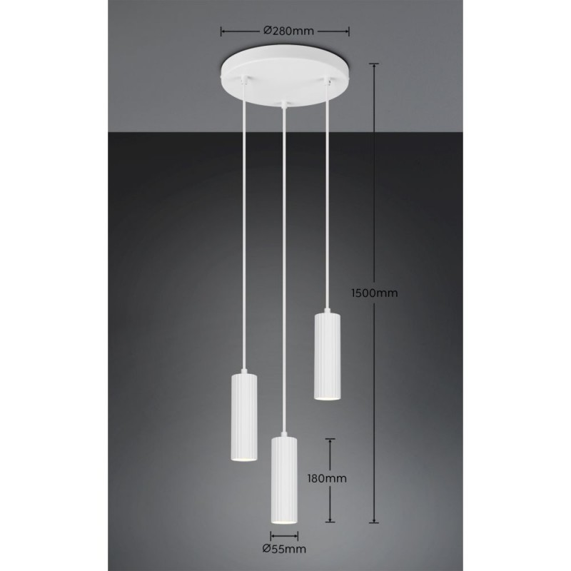 Trio-367730331 - Soka - Matt White Ribbed 3 Light Cluster Pendant