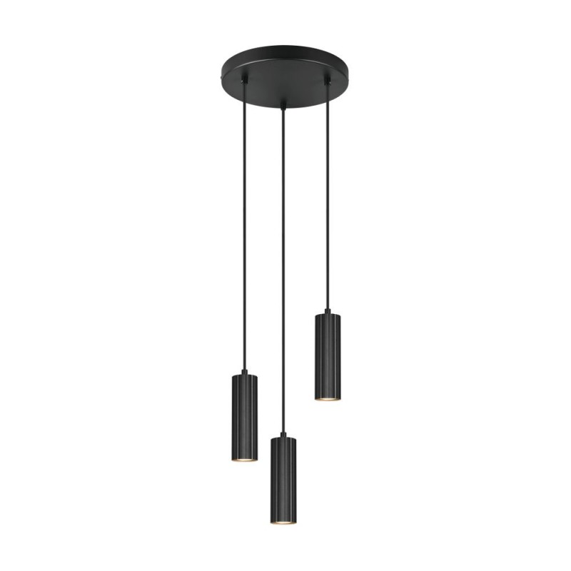 Trio-367730332 - Soka - Matt Black Ribbed 3 Light Cluster Pendant