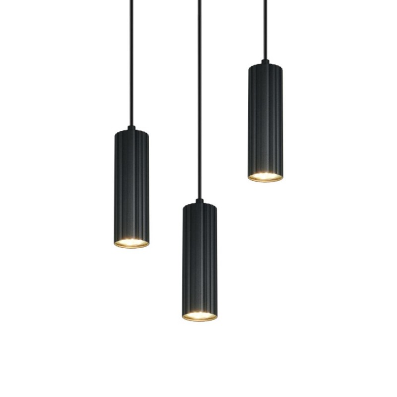 Trio-367730332 - Soka - Matt Black Ribbed 3 Light Cluster Pendant