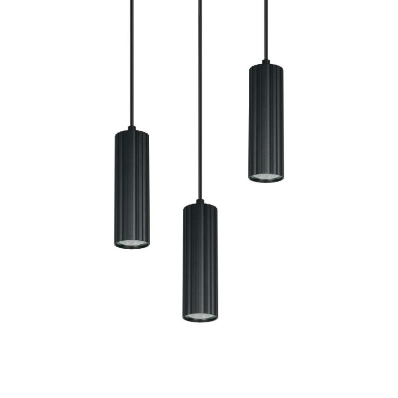 Trio-367730332 - Soka - Matt Black Ribbed 3 Light Cluster Pendant