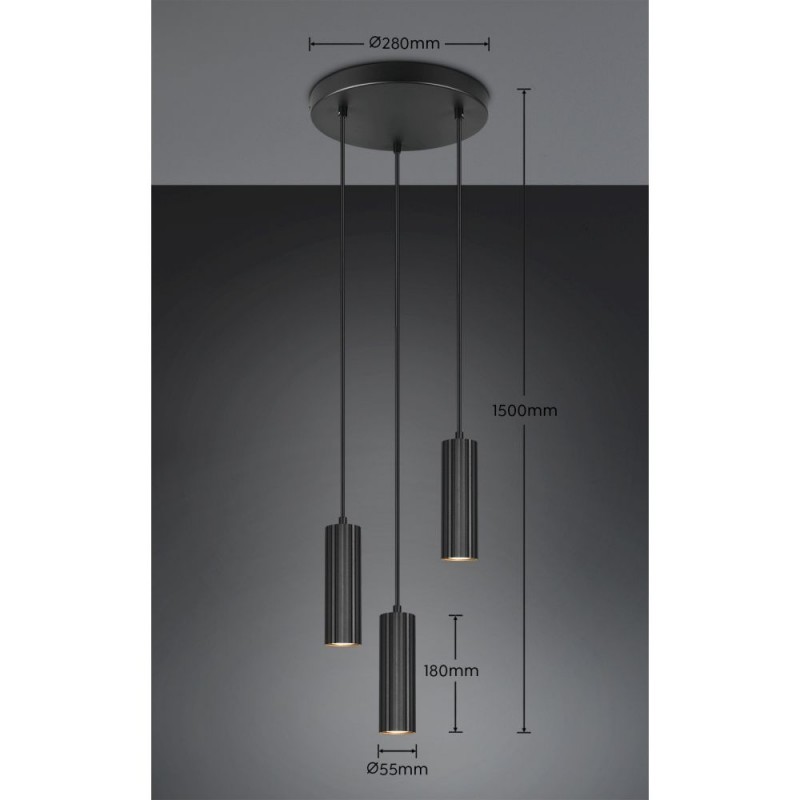Trio-367730332 - Soka - Matt Black Ribbed 3 Light Cluster Pendant