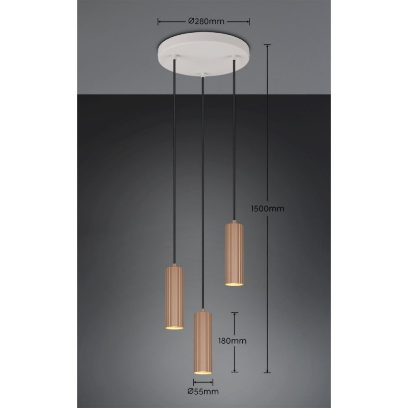 Trio-367730365 - Soka - Coffee & Warm Grey Ribbed 3 Light Cluster Pendant