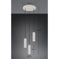 Soka - Warm Grey Ribbed 3 Light Cluster Pendant